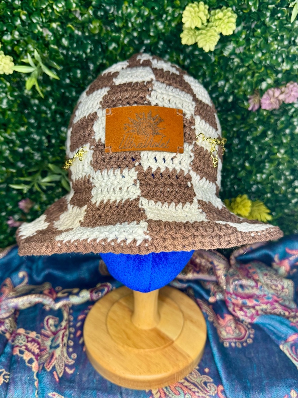 GLOW IN THE DARK Checkered Brown and White Bucket Hat